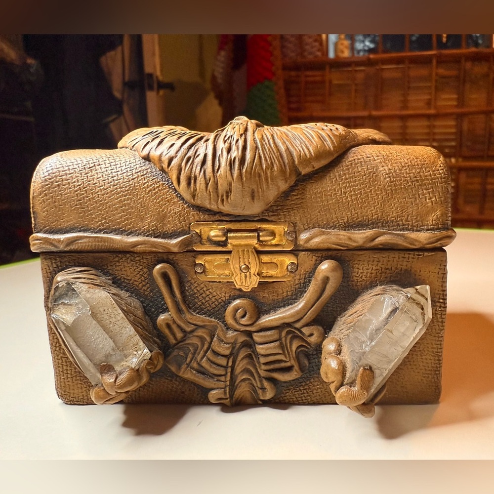 Unique Custom Made Crystal Decorated Box With A Brass Front Latch